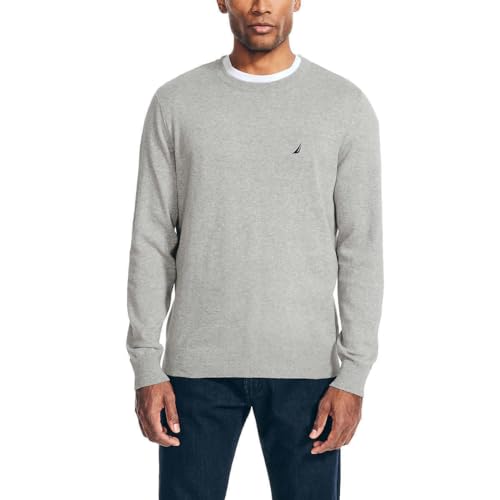 Nautica Men’s Striped Crew Sweater (US, Alpha, Large, Regular, Regular, Gray Heather)