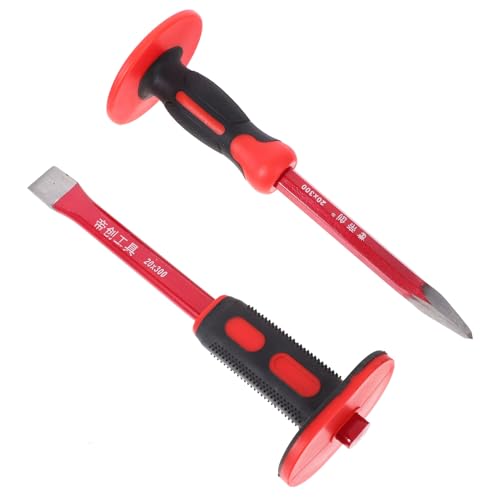 IMIKEYA 1Set Heavy Duty Chisel Set with Handguards Flat Pointed Cold for Masonry Concrete and Work Ergonomic Non Slip Design Chrome Vanadium