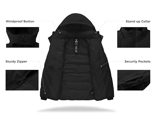 wantdo Men's Waterproof Puffer Jacket Warm Winter Coat Thicken Parka Jacket with Removable Hood (Regular and Big Size)4