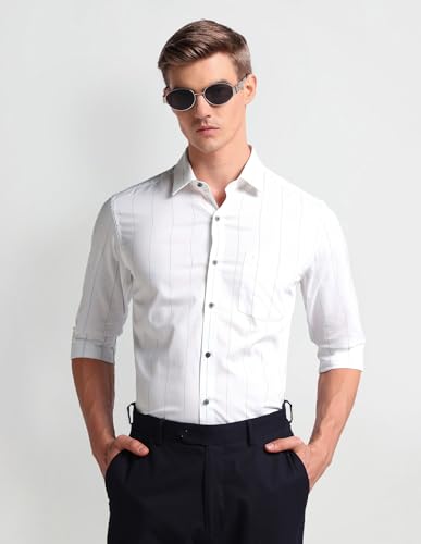 Image of Arrow Slim Fit Mens Formal Shirt - 100% Cotton, Breathable & Comfortable, Full Sleeves Shirts for Men