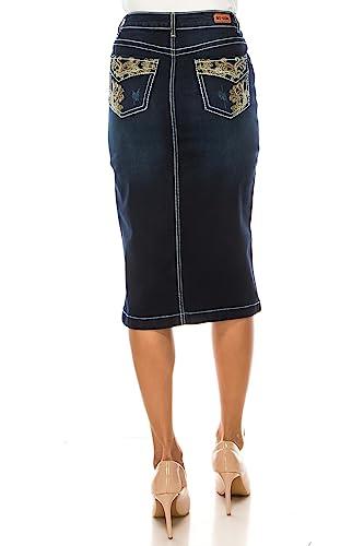 Fashion2Love Women's Juniors/Plus Size Calf - Length Stretch Denim Pencil Skirt (77856)2