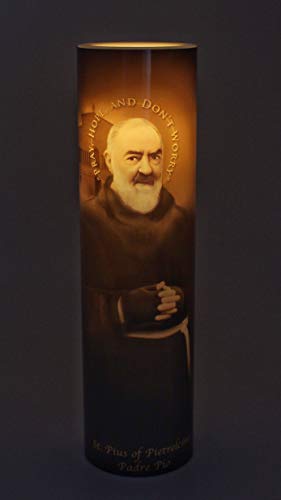 Padre Pio LED Flameless Devotion Prayer Candle, Religious Gift, 6 Hour Timer