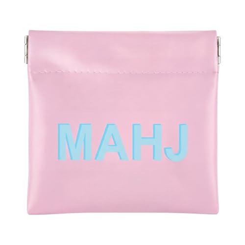 Sunnymove Mahjong Dice Bags 3.8 x 3.9 in PU Squeeze Mahjong Pouch Mini Dice Coin Tiles Purse for Board Game Party Travel(Light Pink 1 Pcs)