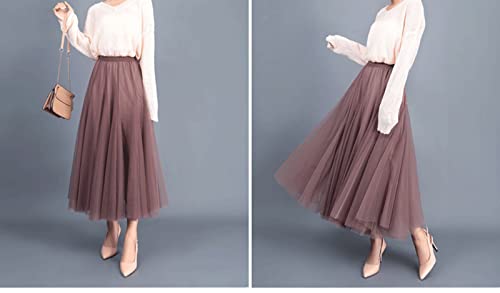 Women's Layered Maxi Skirt, Elastic Waist A Line Tutu Tulle Skirt Pleated Petticoat3