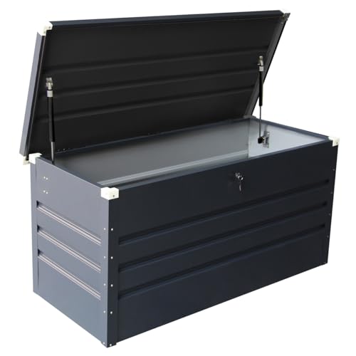 CHARLES BENTLEY Metal Storage Chest, Lock & Key, Waterproof Seal, Hydraulic Lid, Safety Lock System, Weatherproof, Rust Resistant, Zinc Steel Board, Outdoor, Garden, Storage Box, 500L (132x62x61cm)