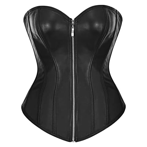Bslingerie Kunstleder Reißverschluss Bustier Korsett Corsage (M, schwarz) Cover