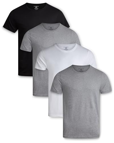 Lucky Brand Mens Undershirts - 4 Pack 100% Cotton Crewneck & V Neck Undershirts for Men - Basic Underlayer T-Shirts for Men