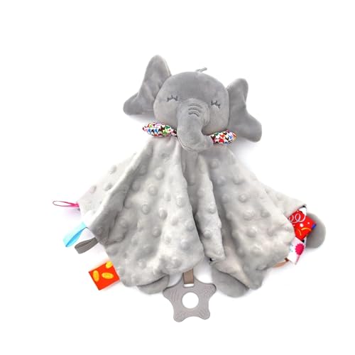 UNMOT Baby Comforter Elephant Security Blanket with Teether Grey