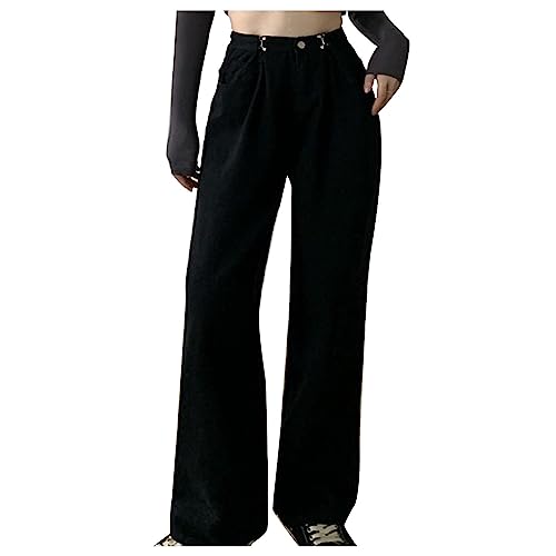 Vintage Boyfriend Jeans Womens Teen Girls Y2K High Waisted Baggy Straight Leg Loose Button Stretch Fit Trendy Jeans