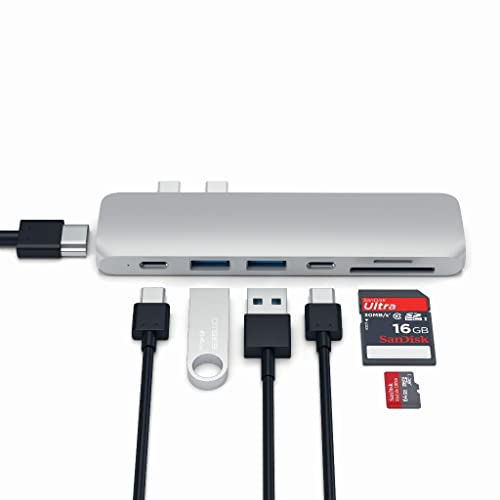 Image of Satechi Type-C Pro Hub Adapter with USB-C PD (40 Gbps), 4K HDMI, USB-C Data, SD /Micro Card Reader, USB 3.0 - for M2 / M1 MacBook Pro /Air (Silver)