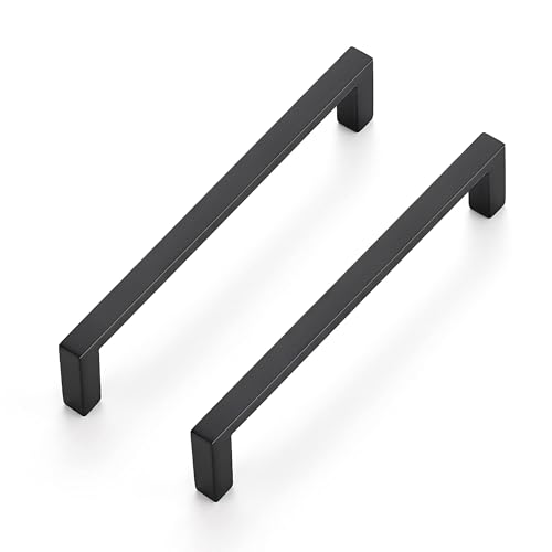 Image of Ravinte 20 Pack Matte Black Cabinet Pulls, 5 Inch (128mm) Hole Center Slim Kitchen Handles, Square Drawer Pulls for Cabinets & Cupboards, Hardware