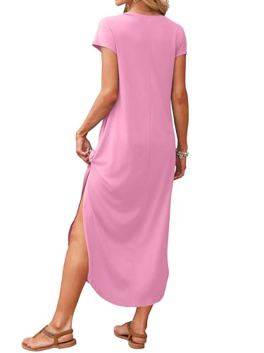 Image of RUMIA Summer Maxi Dresses for Women Cap Sleeve Long Sundress with Pockets