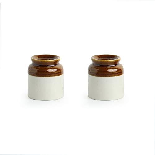 Image of ExclusiveLane 'Desert Owl-Jar Pack' Handglazed Ceramic Salt & Pepper Shakers Set with Terracotta Toothpick Holder & Wooden Tray - Salt Pepper Set for Dining Table Fancy Salt Containers for Kitchen