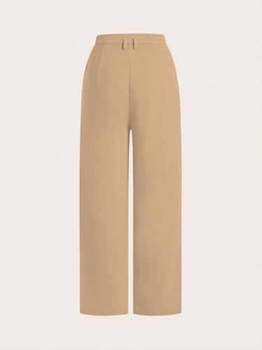 Image of Shasmi Women's High Waist Pleated Straight Leg Trousers - Elegant Solid Color Work Pants with Pockets, Casual Office Wear Polyester Blend Wide Leg Suit Pants (Trouser 235)