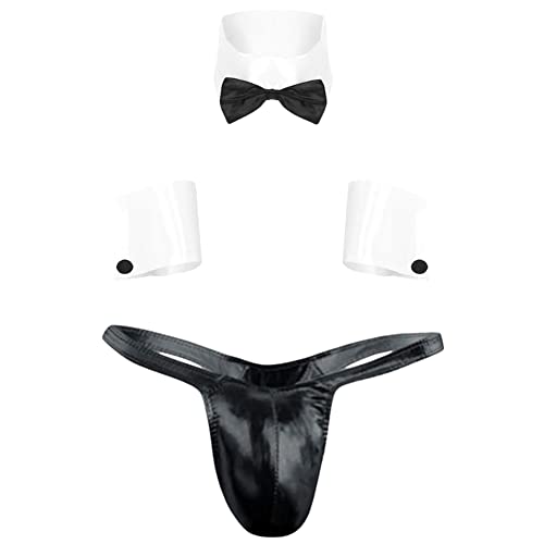 JFAN DéGuisement Serveur Homme Slip Tanga Thong Lingerie sous-VêTements Homme Jockstrap Noir Taille Unique