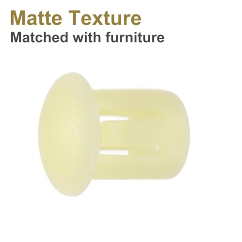 Image of MECCANIXITY 64PCS 5mm(3 /16 inch) Beige Plastic Hole Plugs, Flush Type Panel Hole Plugs Insert End Caps for Locking Hole Tubes Furniture Cabinet