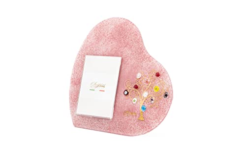 Sospiri Venezia Portafoto Vetro Murano Cornice a Cuore Decorazione Albero della Vita con Murrine Supporto da Scrivania o Tavolo Foto 7x10 cm Idea Regalo Made Italy (19x19 cm)