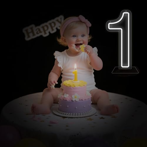Image of Number 1 Neon sign, One Led sign for First Birthday, 1st Birthday Neon Light for Bedroom, Kids Room, USB Powered Light Up Neon Signs for Party Decor