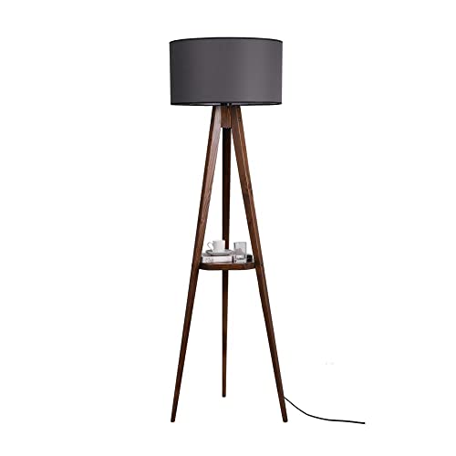 wonderlamp W-D000017 Lámpara de Pie para El Salón - Grady con Mesita de Madera con Interruptor On/Off, Gris