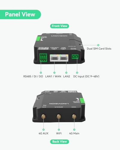Image of LINOVISION Industrial 4G LTE Cat4 Cellular Router with Wi-Fi, Enhanced Signal for Remote Sites, Dual SIM Slots, DTU Gateway for RS485 devcie, IoT Sensors, Solar Power Cameras, M2M, Vehicles