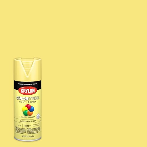Image of Krylon K05507007 COLORmaxx Spray Paint and Primer for Indoor /Outdoor Use, Gloss Bright Idea Yellow 12 Ounce (Pack of 1)