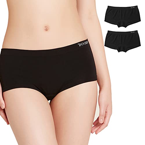 Boody Women's Boyleg Brief Underwear - Boy Shorts Underwear for Women, Seamless Panties for Women - Low Rise & Full Coverage Boyshorts, Bamboo Viscose for All-Day Comfort - Pack of 2 - Black, Medium