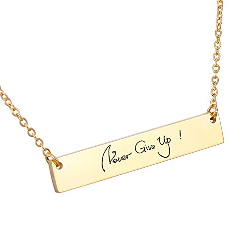 HooAMICustom Handwriting Necklace-Actual Handwriting Bar-Personalized Memorial Signature Reversible Jewelry