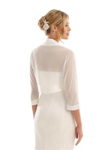 QWWQYDY Chaqueta Calada Mujer Bolero de Boda de satén de Gasa, Accesorios for Ocasiones Especiales, Batas de Novia for Mujer(Beige,S)