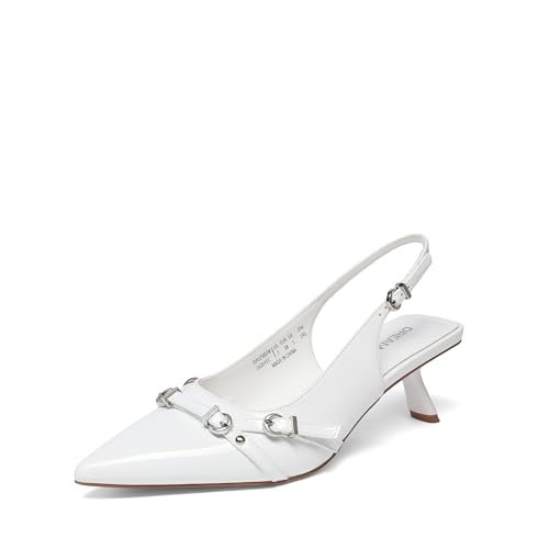 DREAM PAIRS Women's Low Kitten Heels Slingback Closed Pointed Toe Comfortable Dressy Pumps Wedding Party Casual Elegant Dress Shoes 7 White