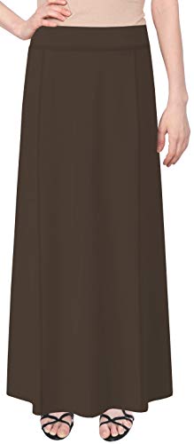 Baby'O Women's Basic Stretch Cotton Knit Panel Maxi A-Line Skirt (Brown - Large)