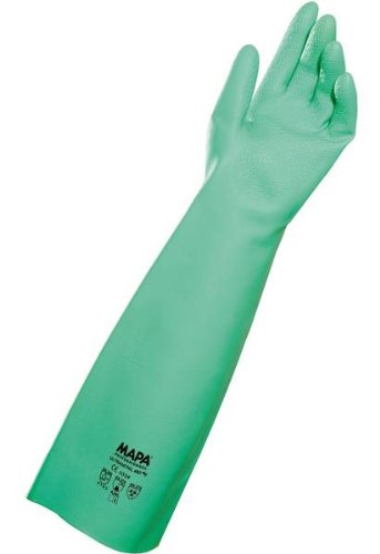 MAPA StanSolv A-18 Nitrile Unlined Heavyweight Glove, Chemical Resistant, 0.022" Thickness, 18" Length, Size 11, Green (Bag of 12 Pairs)