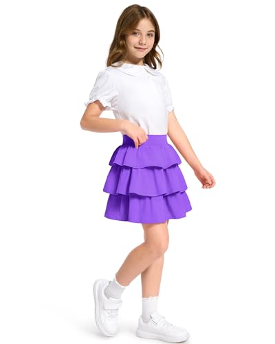 Image of KEREDA Girls Skirt Kids Casual 3-Layer Ruffle Skort School Uniform Skirts for Girls