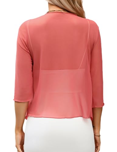 Image of Aiboria Womens 3 /4 Sleeve Shrug Sheer Mesh Bolero Tie Front Cropped Cardigan S-XXL