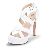 IDIFU Women's White Dress Platform High Heels Strappy Heeled Sandals Open Toe Ankle Strap Heels Wedding Bridal Homecoming Shoes