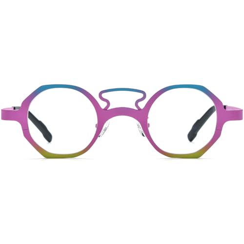 Image of FONEX Colorful Pure Titanium Glasses Frame Women Retro Round Eyeglasses