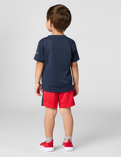 Image of Nike Boys Polyester Solid Little 2 Piece Swoosh T-Shirt Tee & Mesh Shorts Set