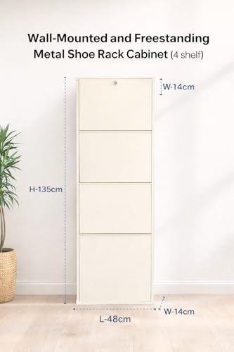 Image of Shoe Rack, Wall Mounted and Freestanding Metal, Multiple Shelf Options, White and Black (White, 4)