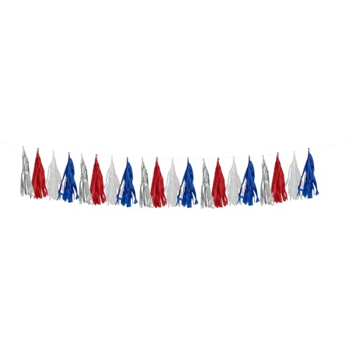 Image of 4th of July Decorations Tassel Garland - 10FT Red White Blue Silver Fringe Banner, No DIY Tissue Paper banner for Independence Day, America Patriotic Party,Memorial Day,Labor Day