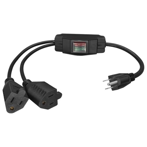 Strhowill 2 Way Extension Cord with On/Off Switch - 1.6FT Heavy Duty Power Cord Splitter, 14AWG 15A/125V & 18AWG 10A/125V, Dual Outlet Indoor/Outdoor Extension for Home Office, Garage Tools and More