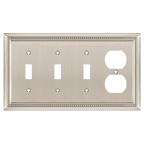 Image of Henne Bery Sunken Pearls Heavy Duty Decorative Wall Plate Switch Plate Outlet Cover (Triple Toggle /Single Duplex, Satin Nickel)