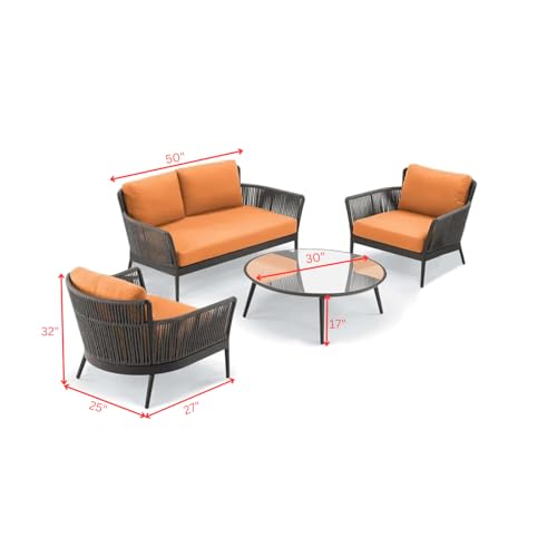 Image of Amazon Brand - Solimo Avento Outdoor 4 Seater Sofa Set | Balcony Sofa | Patio Furniture Sets | Conversation Sets | Braid & Rope (Grey /Orange)