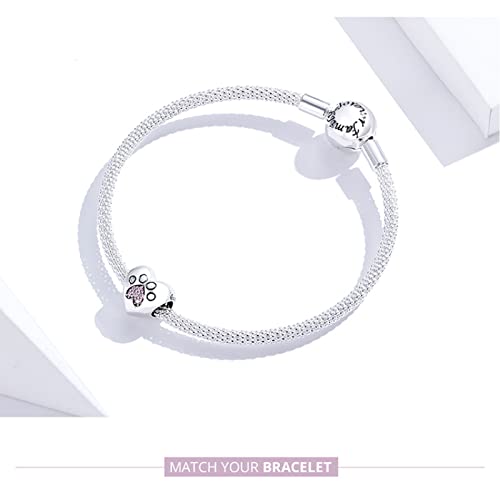 Bracelet à breloques femme perles cœur patte de chat argent 925 - 2
