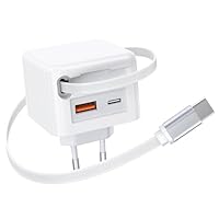 40W USB C Ladegerät mit Einziehbarem Kabel, 3-Port Schnellladegerät PD Netzteil USB C Adapter, Tragbarer Ladestecker für iPhone 17/16/15/14 Pro Max, Galaxy S25/S24/S22, iPad, Switch, Handys usw