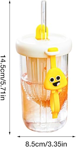 Image of Round Wave Cola Mug Can Sipper with Straw - 530ml Reusable Aesthetic Glass Tumbler for Juice, Milk, Smoothies, Iced Coffee, Tea, Water & More - Durable Drinking Cup (Glass)