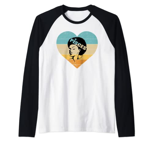 Corazón Signo del zodiaco afro piscis Camiseta Manga Raglan