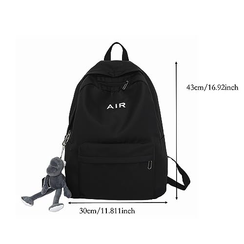 Backpack Student Bag Student Backpack Simple Large Capacity Backpack With Cute Pendant Pockets Inside (Black, One Size)3