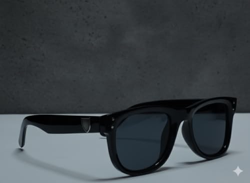 Image of Classic Square Sunglasses, Black Frame with Gray UV Protection Lens, Medium Size 145mm Width, Plastic Material LA14P