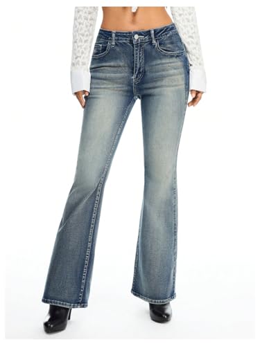 WDIRARA Women's Low Rise Flare Jeans Embroidery Rhinestone Bell Bottom Denim Pants2