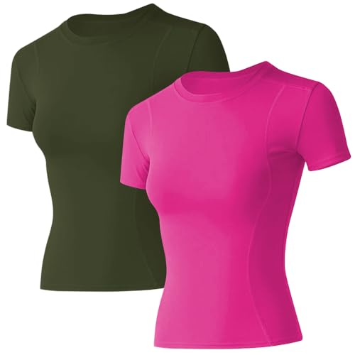 Image of Loovoo Women Workout Shirts, 1 /2 /3 Pack Short Sleeve Compression Tee | Tight Fit Gym Basic Tops, Athletic Quick Dry Crew Neck 4-Way Stretch, Flat Seams Ideal for Yoga, Gym, Running and Daily Wear