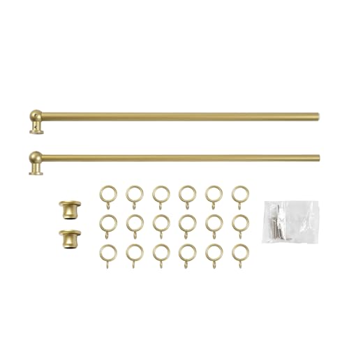 Image of TWOPAGES 28 to 48 Inches Adjustable Cafe Curtain Rod with Rings, Inside /Outside Mount Gold Window Rod for Kitchen Window Bathroom French Door
